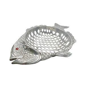 Fish Basket 1995 A & E Court Aluminum Bread Fruit Basket Retro Chic Red Eye